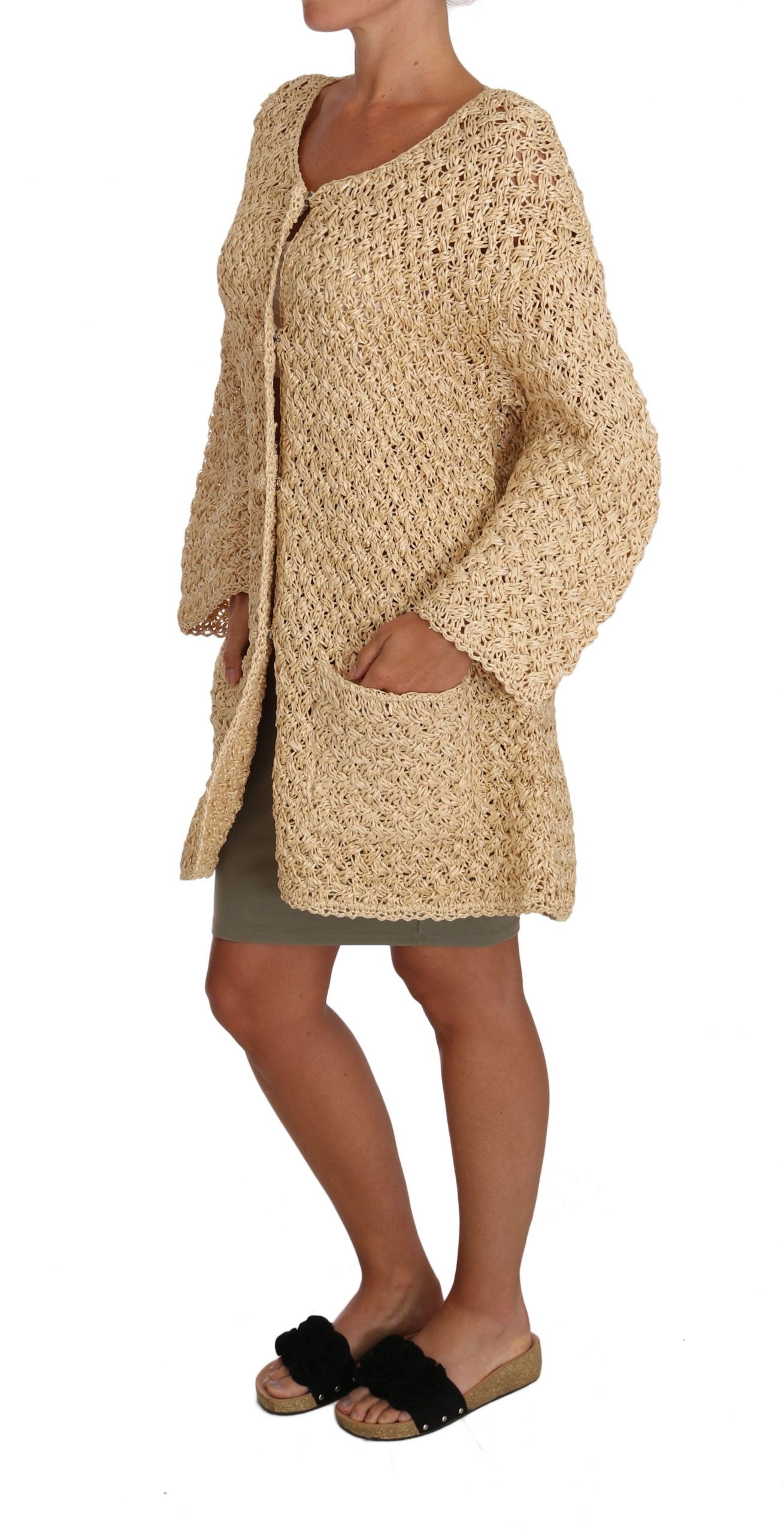 Cardigan chic en raphia tricoté au crochet beige Dolce & Gabbana