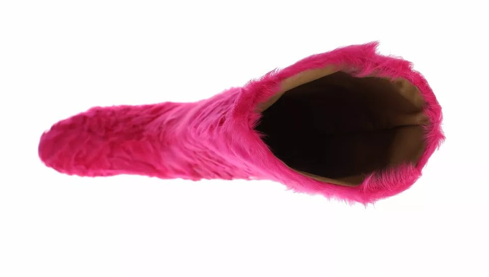 Dolce & Gabbana Pink Lamb Fur Leather Flat Boots Shoes by Dolce & Gabbana