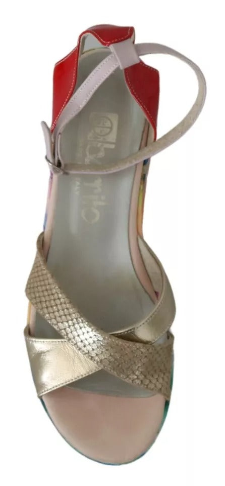 EBARRITO Multicolor Leather Ankle Strap Wedge Heel Sandals Shoes by EBARRITO