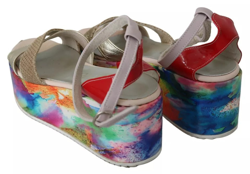 EBARRITO Multicolor Leather Ankle Strap Wedge Heel Sandals Shoes by EBARRITO