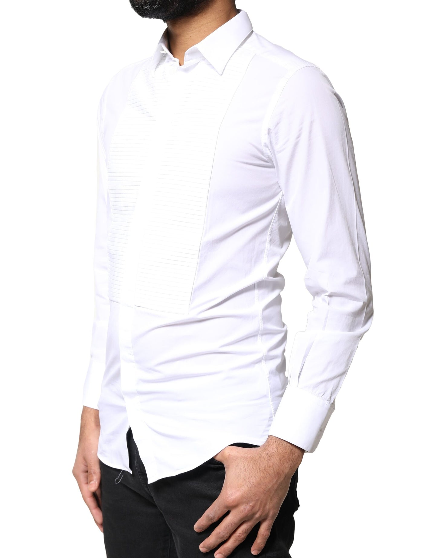 Dolce & Gabbana White GOLD Cotton Poplin Bib Men Dress Shirt by Dolce & Gabbana