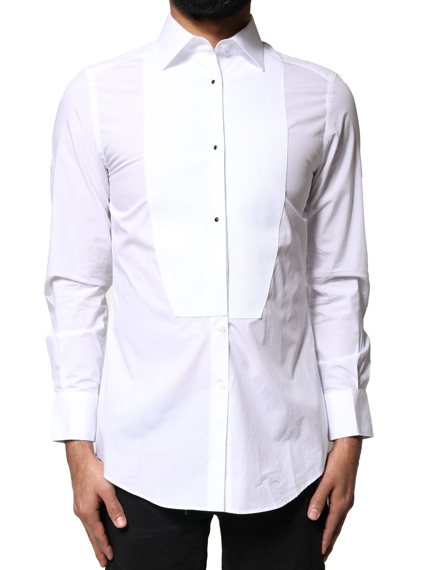 Dolce & Gabbana White Cotton Poplin Bib Formal Dress Shirt by Dolce & Gabbana
