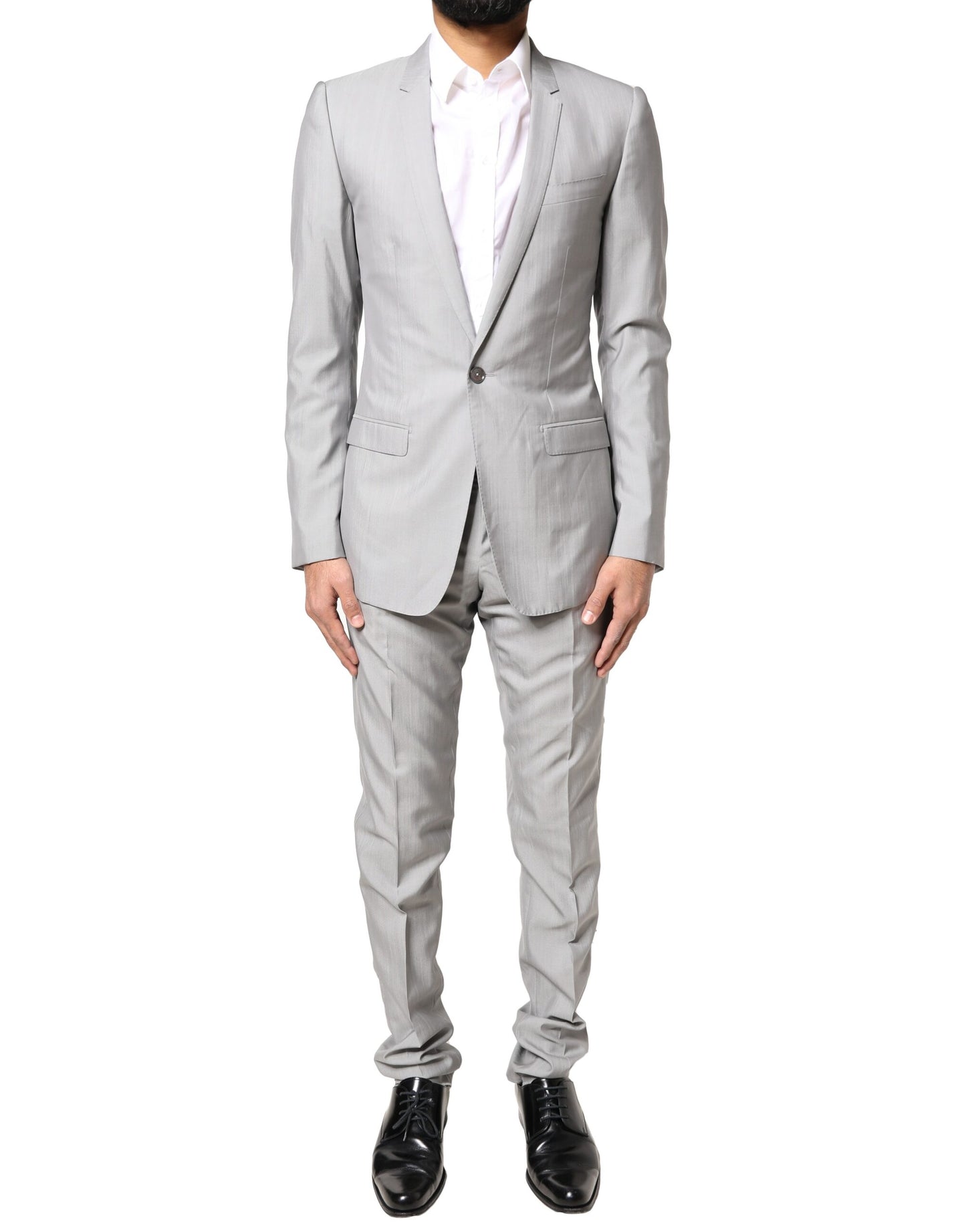 Costume deux pièces en laine gris clair Dolce & Gabbana, coupe formelle, couleur or
