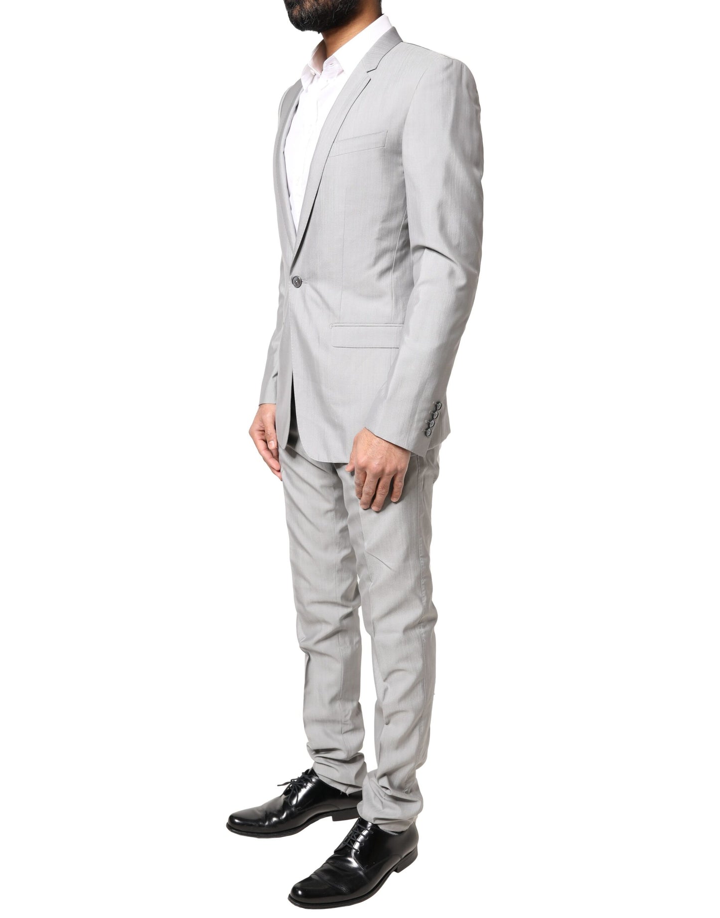 Costume deux pièces en laine gris clair Dolce & Gabbana, coupe formelle, couleur or