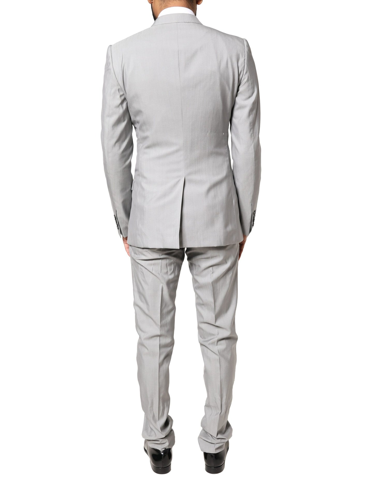 Costume deux pièces en laine gris clair Dolce & Gabbana, coupe formelle, couleur or