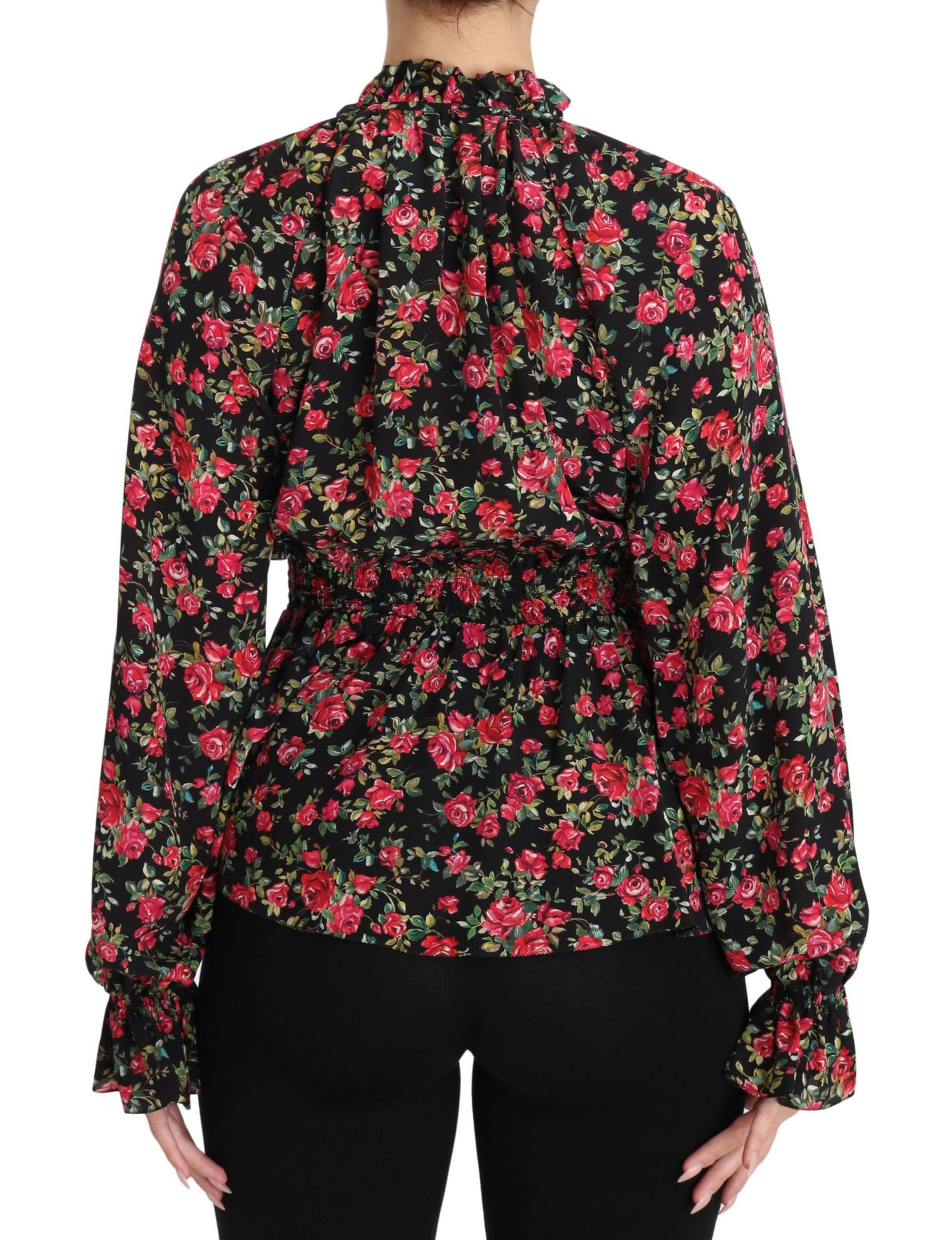 Chemise élégante en soie noire à fleurs Dolce & Gabbana