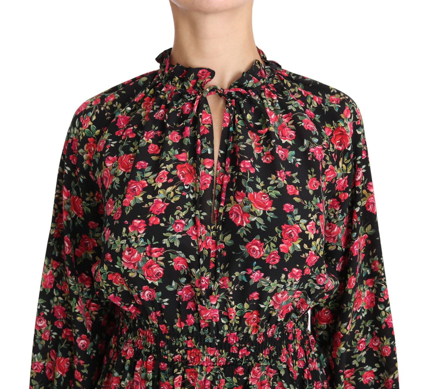 Chemise élégante en soie noire à fleurs Dolce & Gabbana