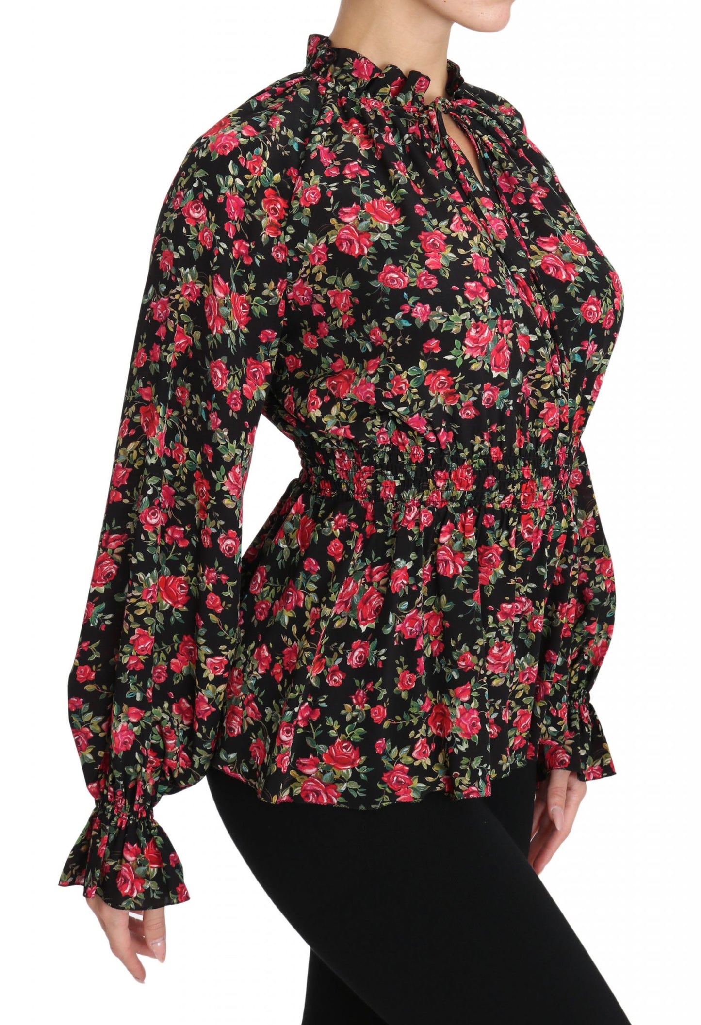 Chemise élégante en soie noire à fleurs Dolce & Gabbana