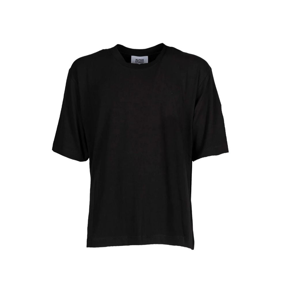 Alpha Studio Black Cotton T-Shirt by Alpha Studio