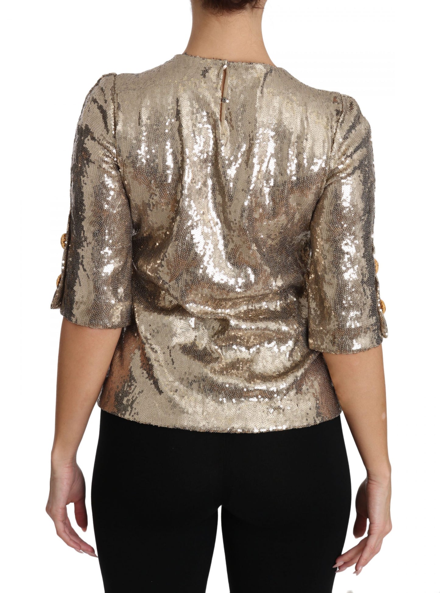 Chemisier ras du cou Dolce & Gabbana à motif perroquet doré et cristaux