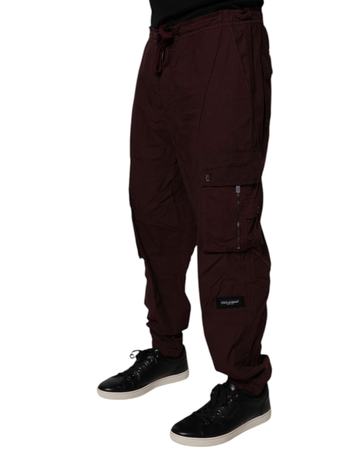 Dolce & Gabbana Maroon Cotton Cargo Jogger Sweatpants Pants by Dolce & Gabbana