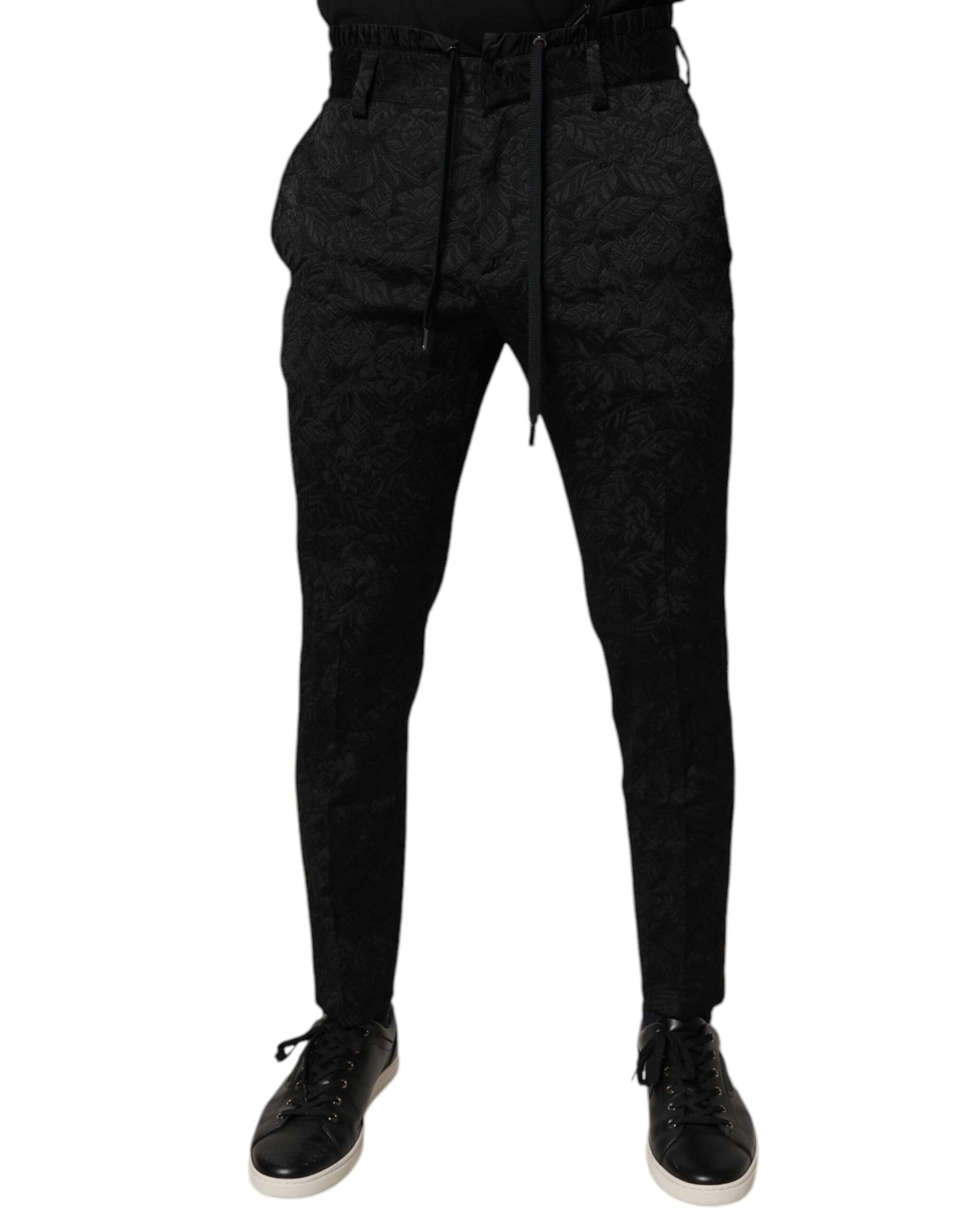 Dolce & Gabbana Black Brocade Polyester Skinny Dress Pants by Dolce & Gabbana