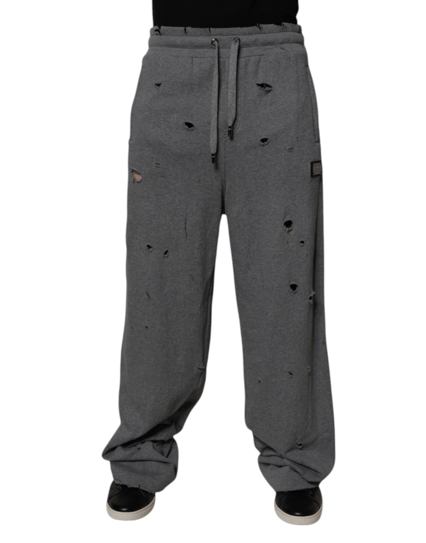 Dolce & Gabbana Gray Cotton RipStyle Straight Sweatpants Pants by Dolce & Gabbana