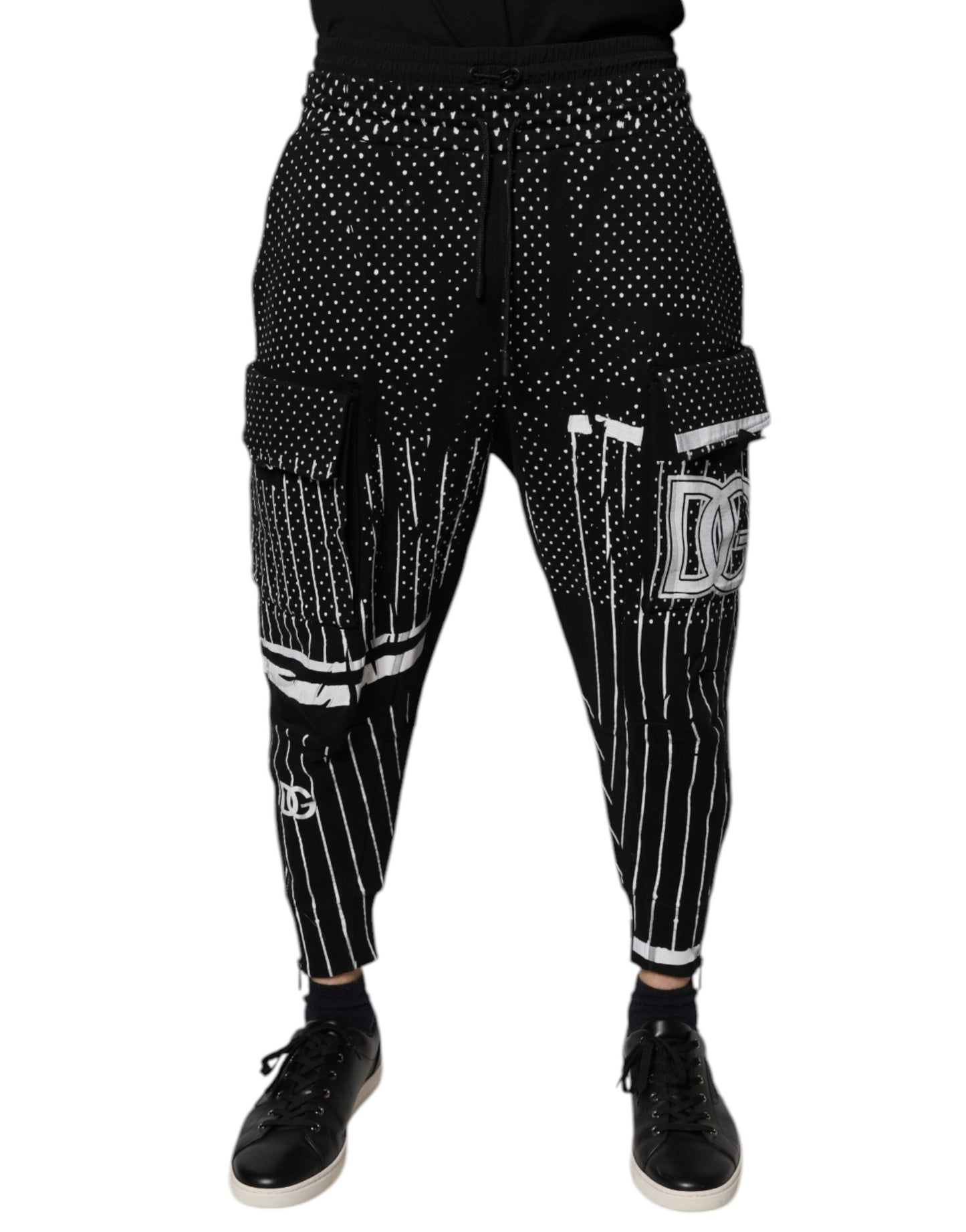 Dolce & Gabbana Black Polka Dot Stripes Cargo Jogger Sweatpants Pants by Dolce & Gabbana