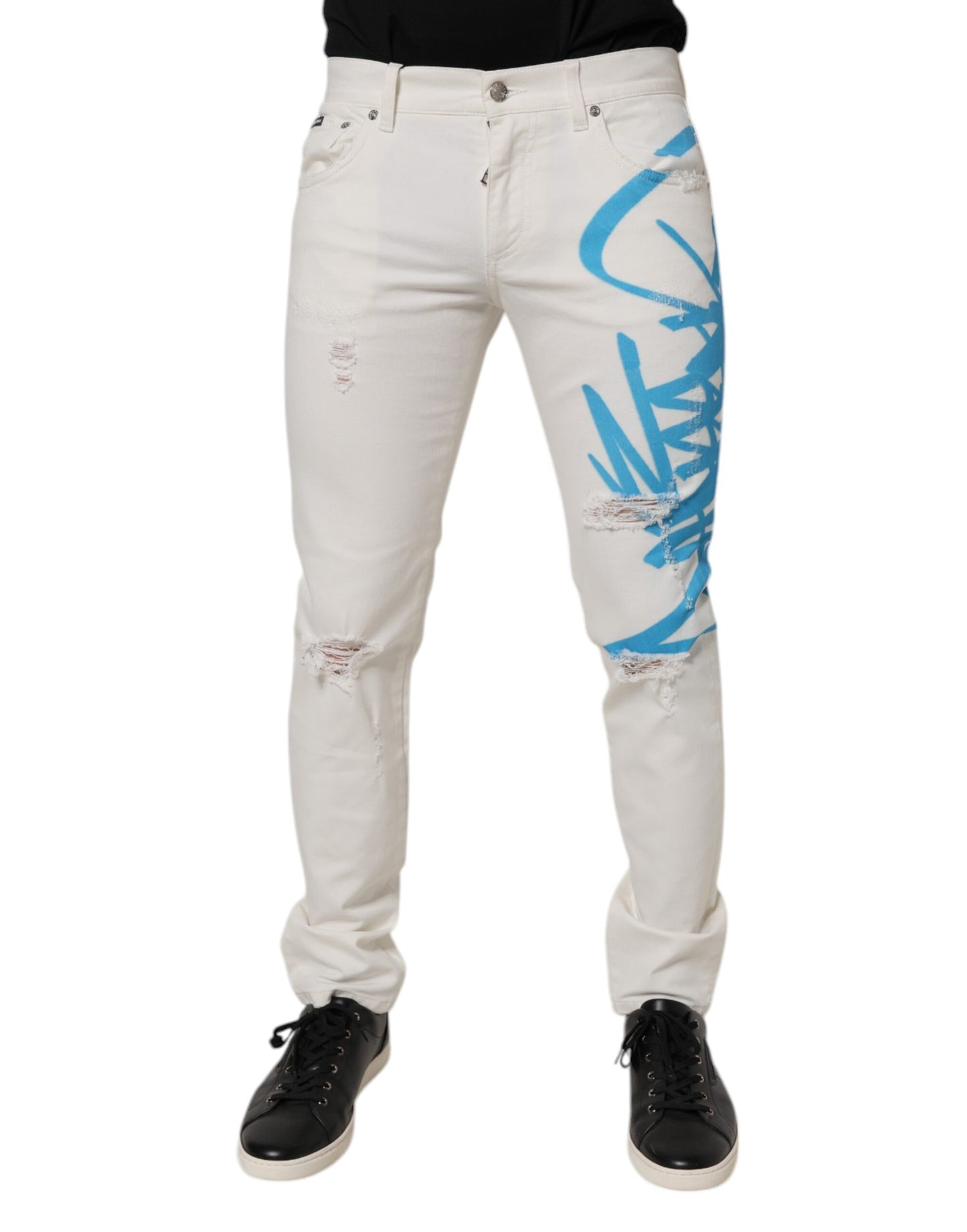 Dolce & Gabbana White Tattered Graffiti Skinny Denim Jeans by Dolce & Gabbana