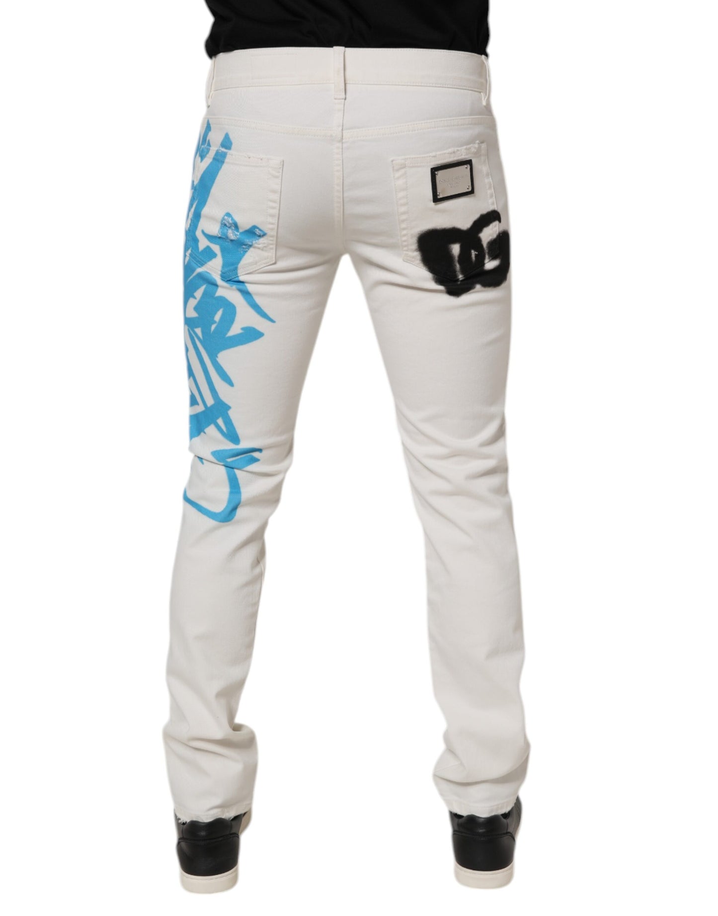 Dolce & Gabbana White Tattered Graffiti Skinny Denim Jeans by Dolce & Gabbana