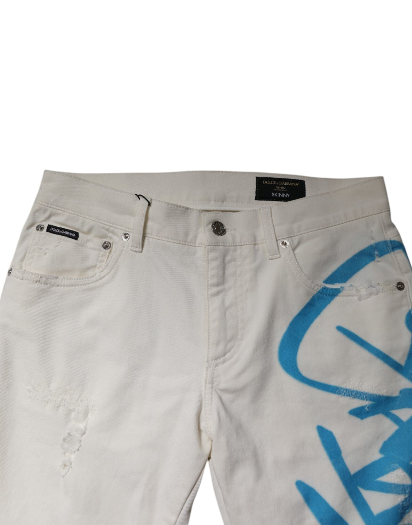 Dolce & Gabbana White Tattered Graffiti Skinny Denim Jeans by Dolce & Gabbana