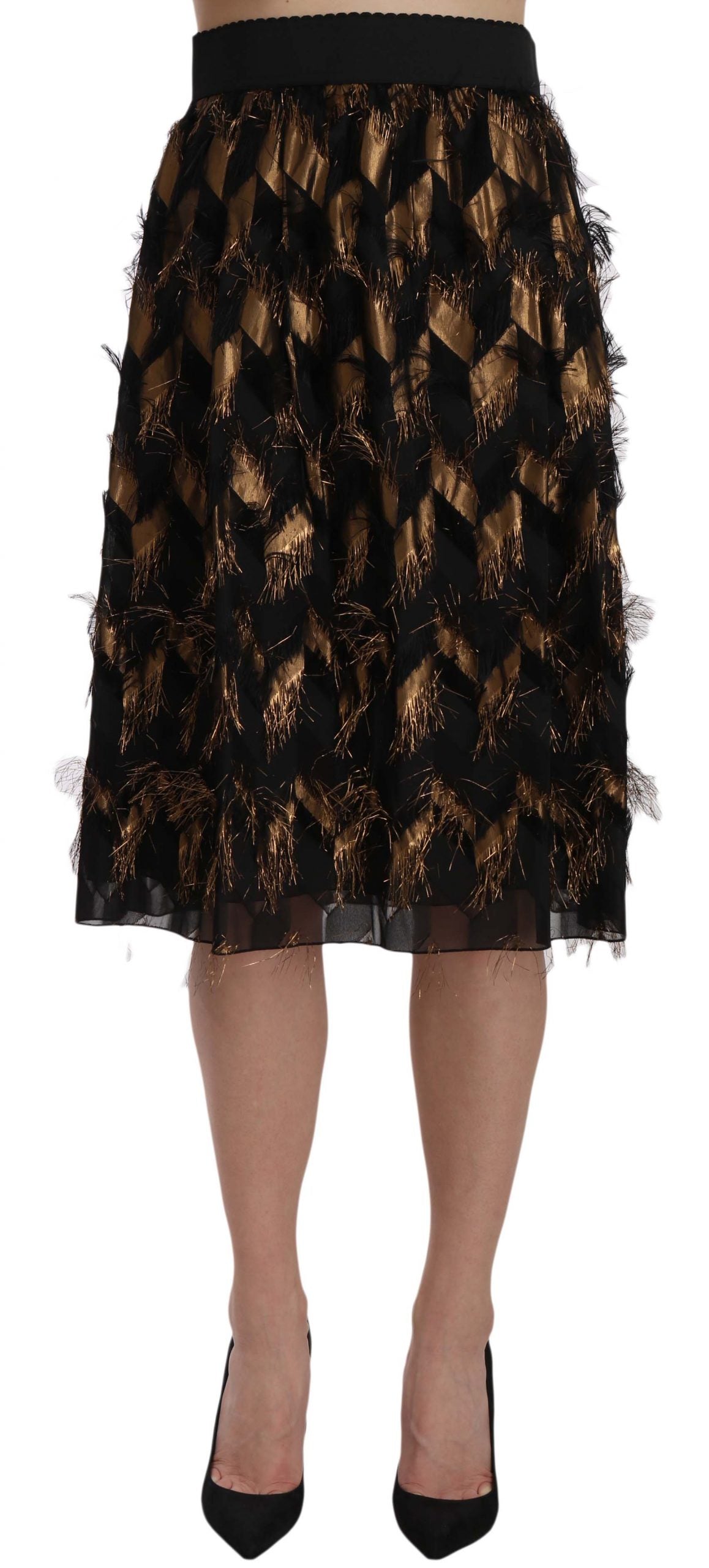 Jupe taille haute élégante en soie mélangée noire et dorée Dolce & Gabbana
