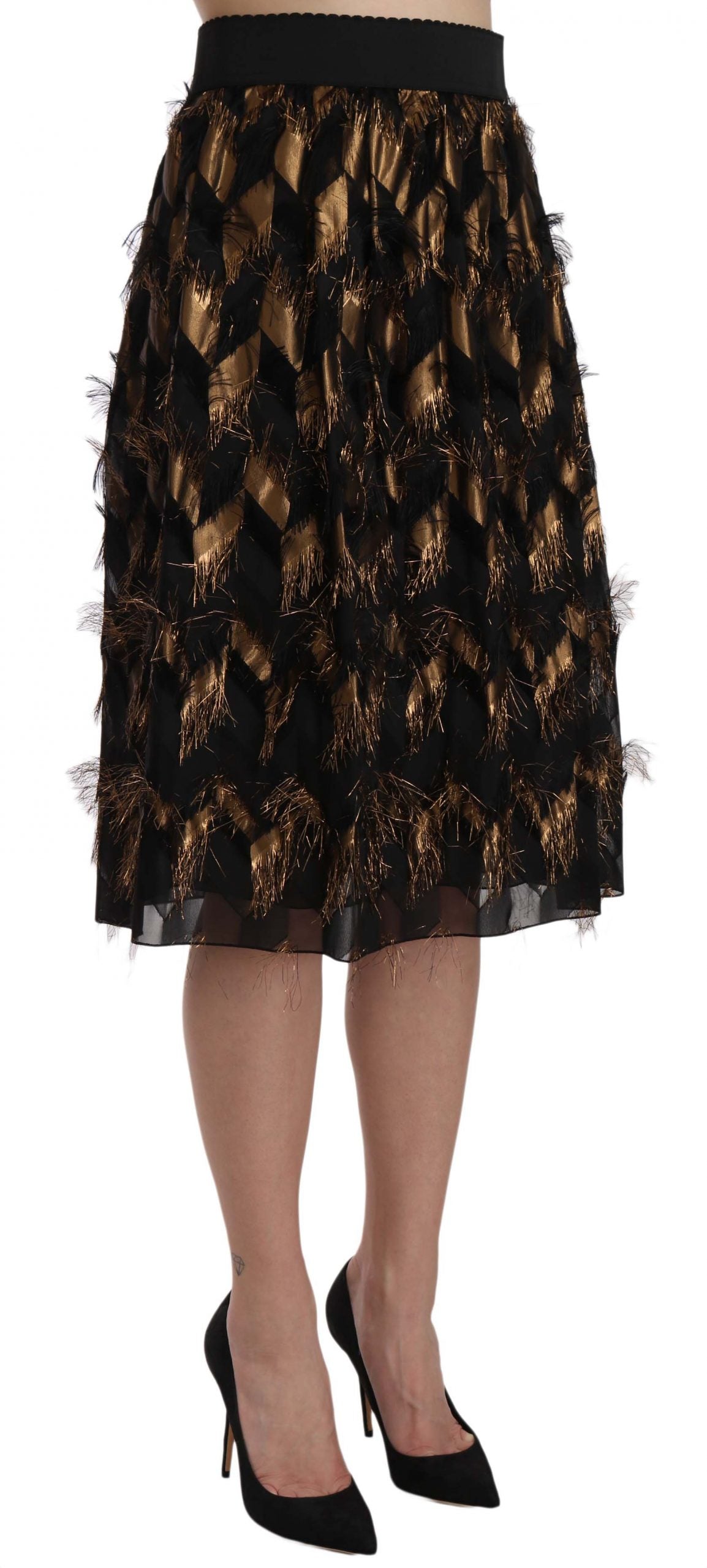 Jupe taille haute élégante en soie mélangée noire et dorée Dolce & Gabbana