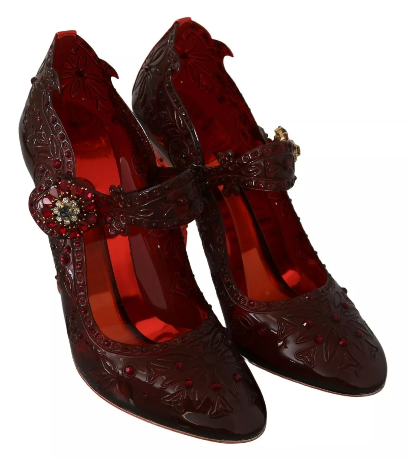 Chaussures à talons en cristal fleuri rouge Dolce & Gabbana CINDERELLA