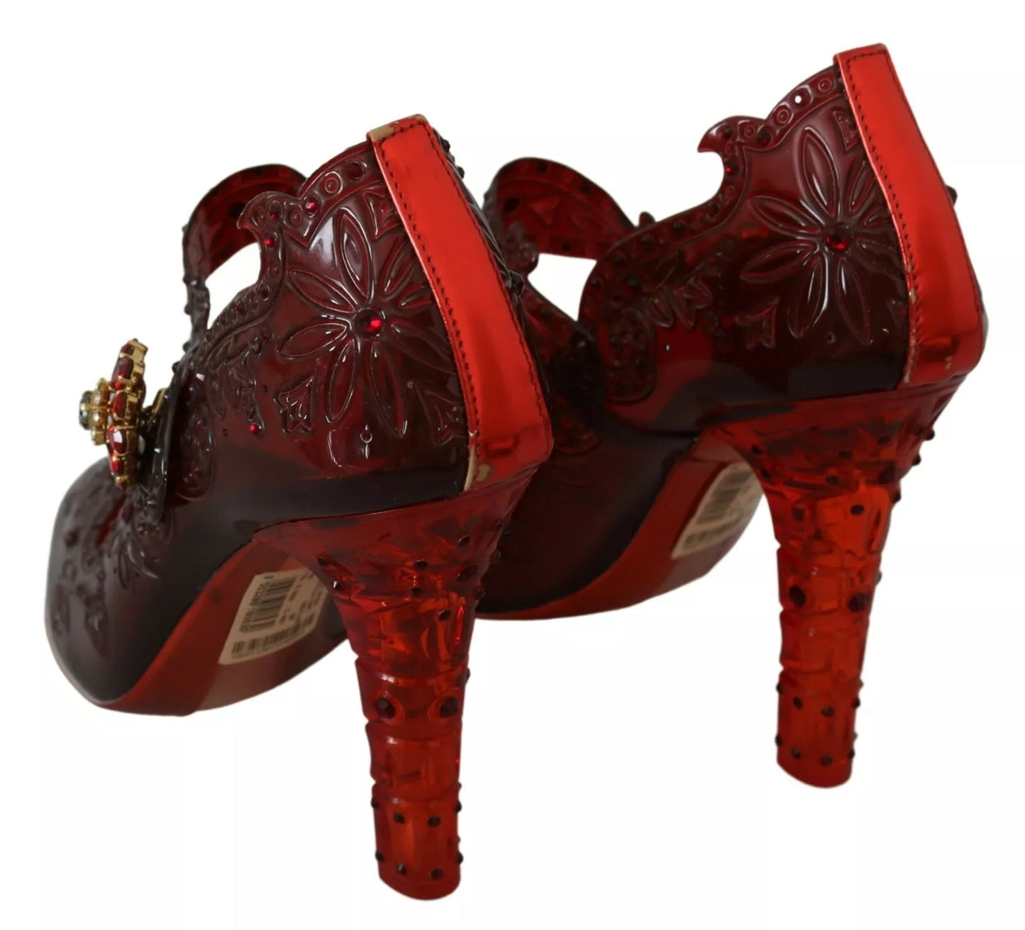 Chaussures à talons en cristal fleuri rouge Dolce & Gabbana CINDERELLA