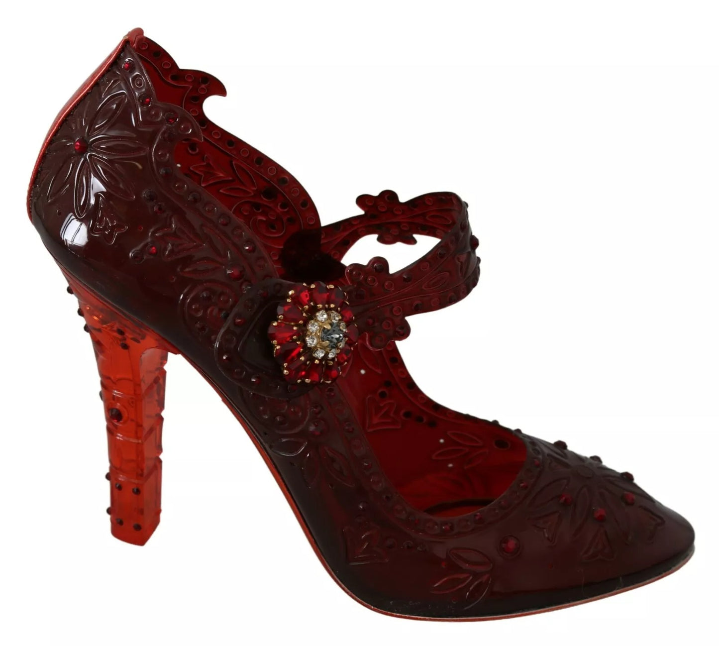 Chaussures à talons en cristal fleuri rouge Dolce & Gabbana CINDERELLA