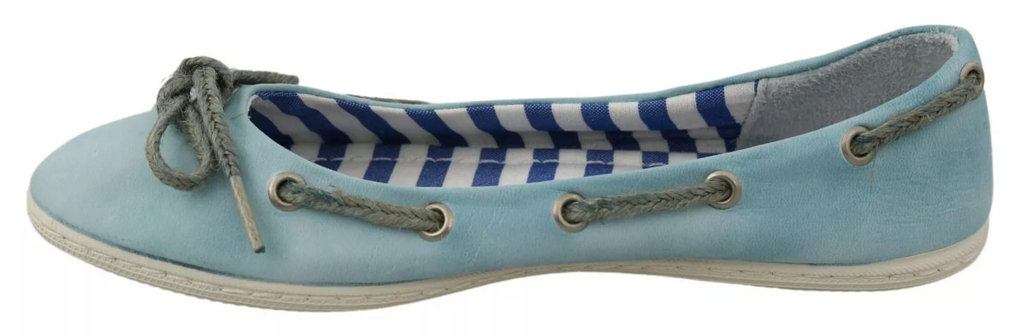 Mocassins ballerines Pantofola D'Oro en daim bleu ciel avec nœud et dentelle