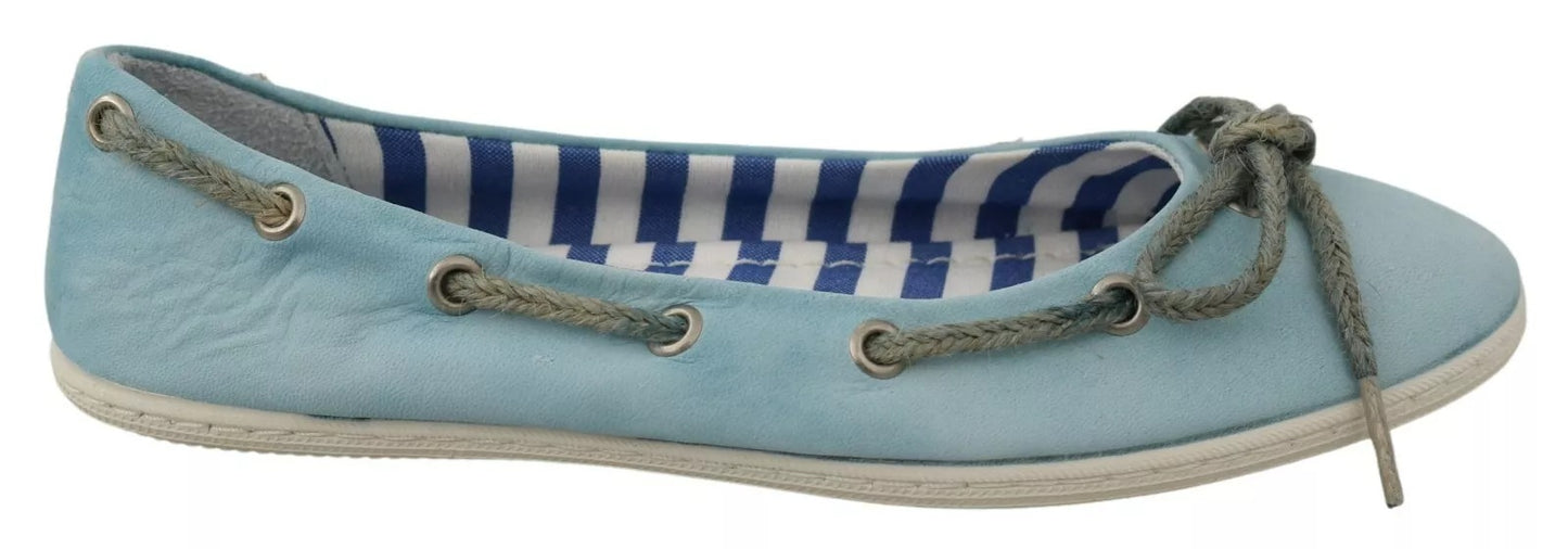 Mocassins ballerines Pantofola D'Oro en daim bleu ciel avec nœud et dentelle