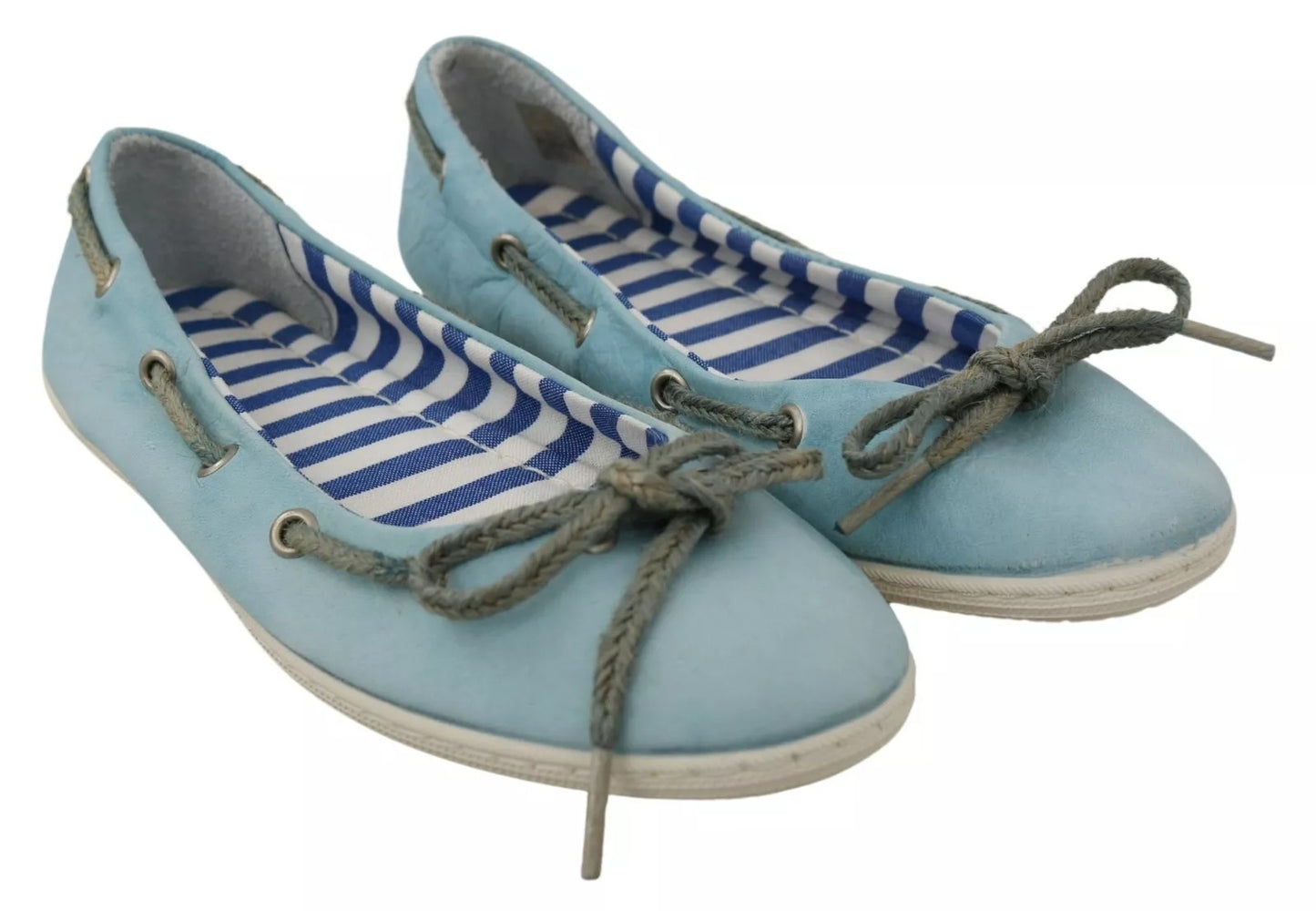 Mocassins ballerines Pantofola D'Oro en daim bleu ciel avec nœud et dentelle