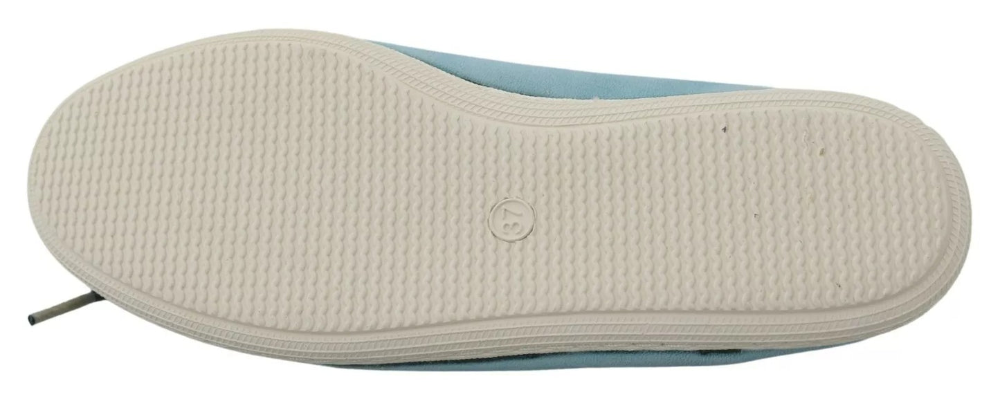 Mocassins ballerines Pantofola D'Oro en daim bleu ciel avec nœud et dentelle