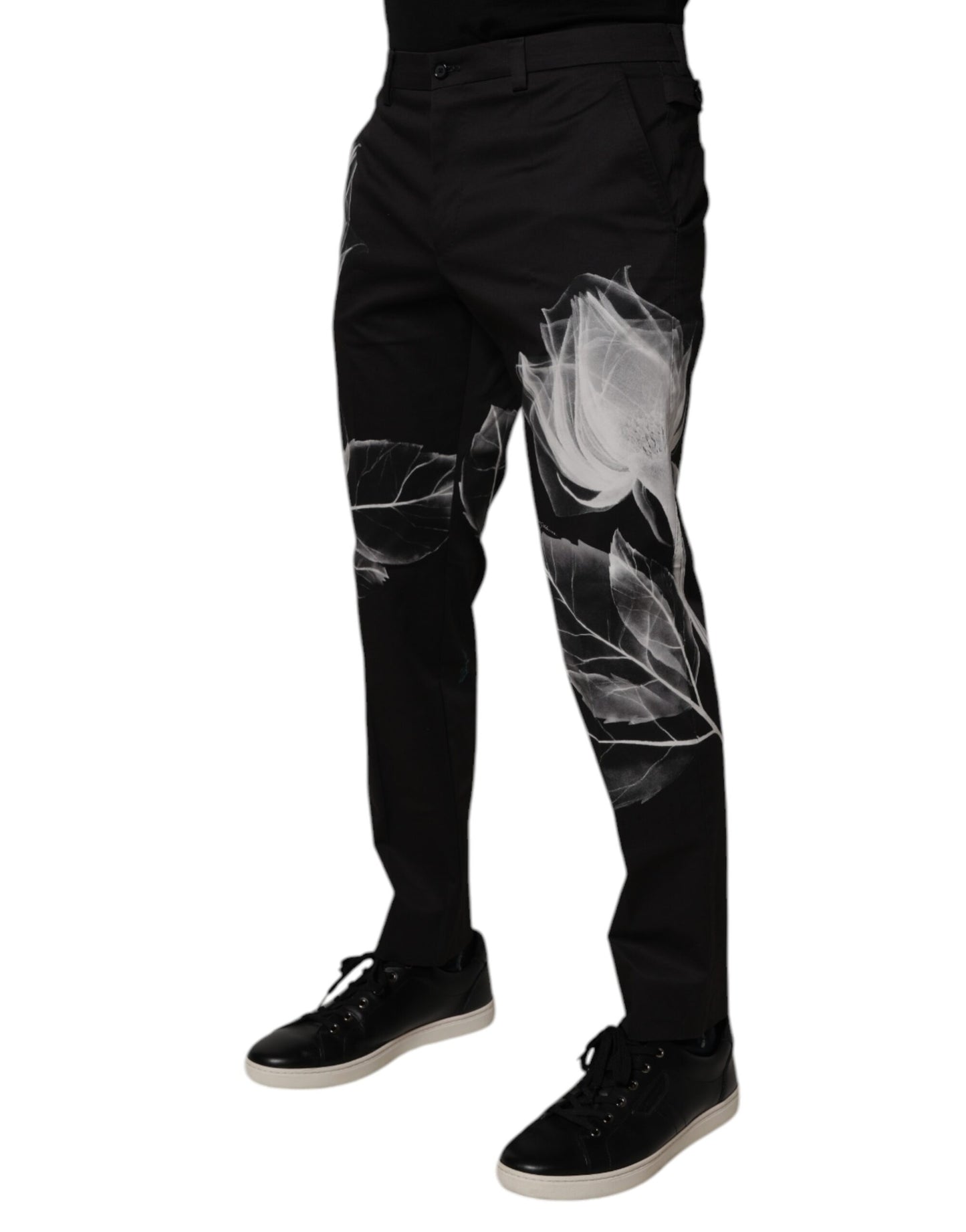 Dolce & Gabbana Black Cotton Floral Skinny Dress Pants by Dolce & Gabbana