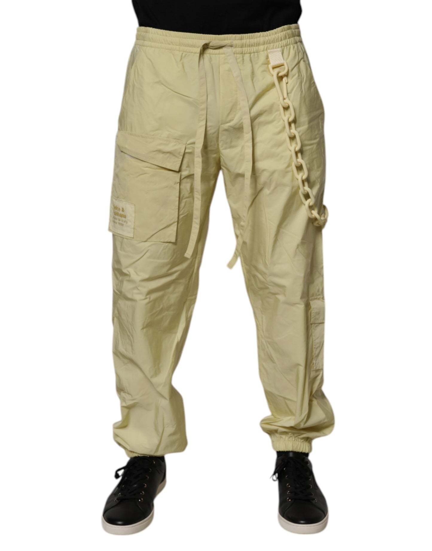 Dolce & Gabbana Yellow Nylon Cargo Chain Men Jogger Pants by Dolce & Gabbana