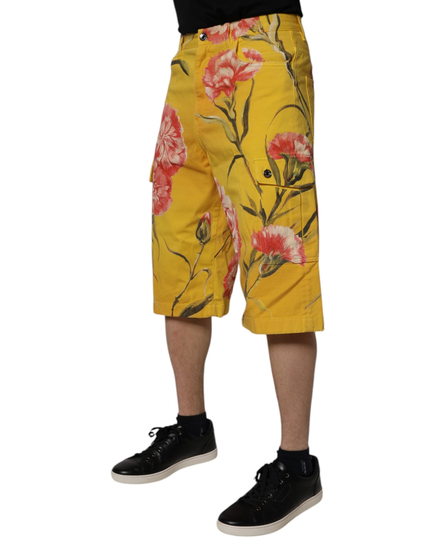 Bermuda cargo en denim jaune à fleurs Dolce & Gabbana pour homme