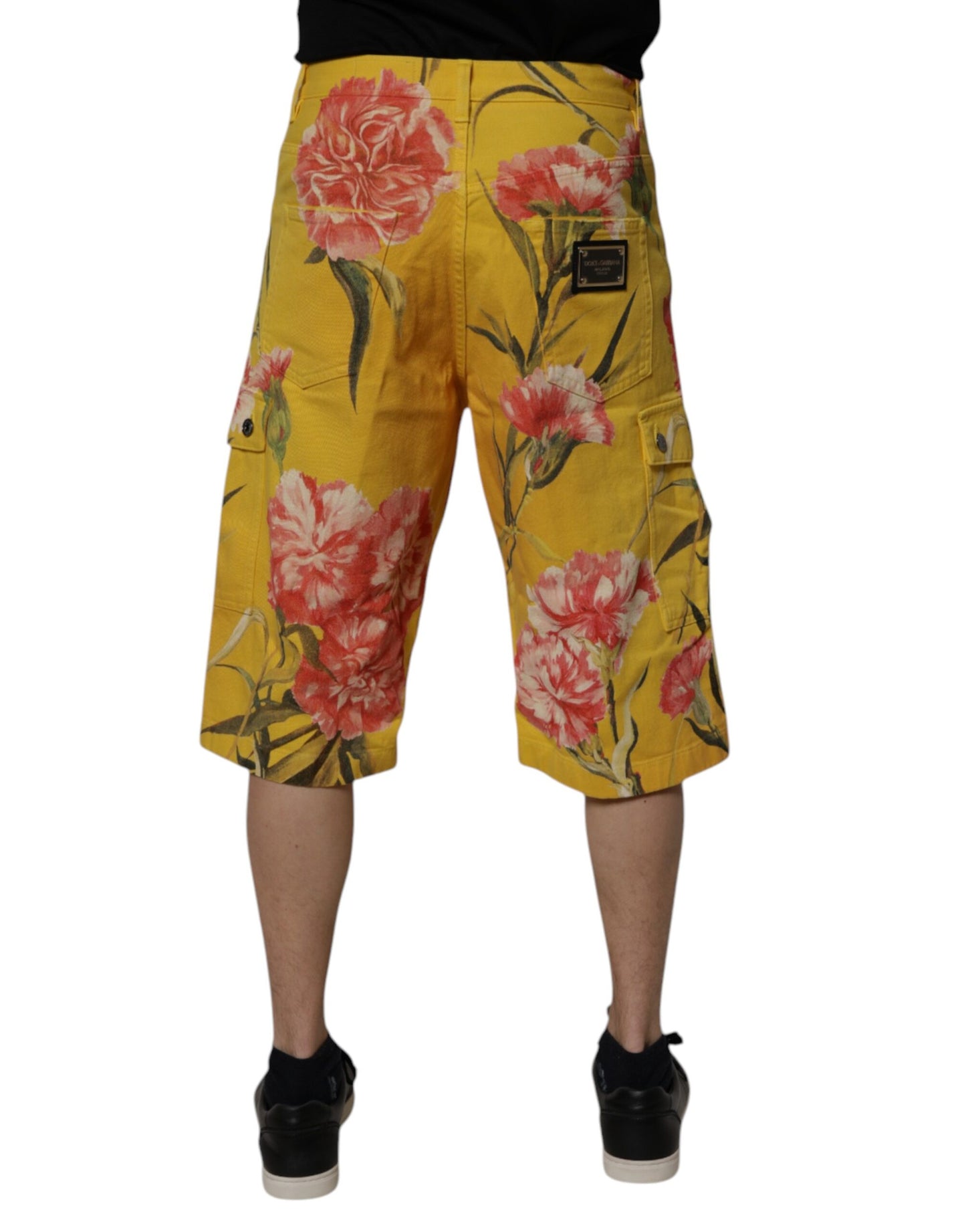 Bermuda cargo en denim jaune à fleurs Dolce & Gabbana pour homme
