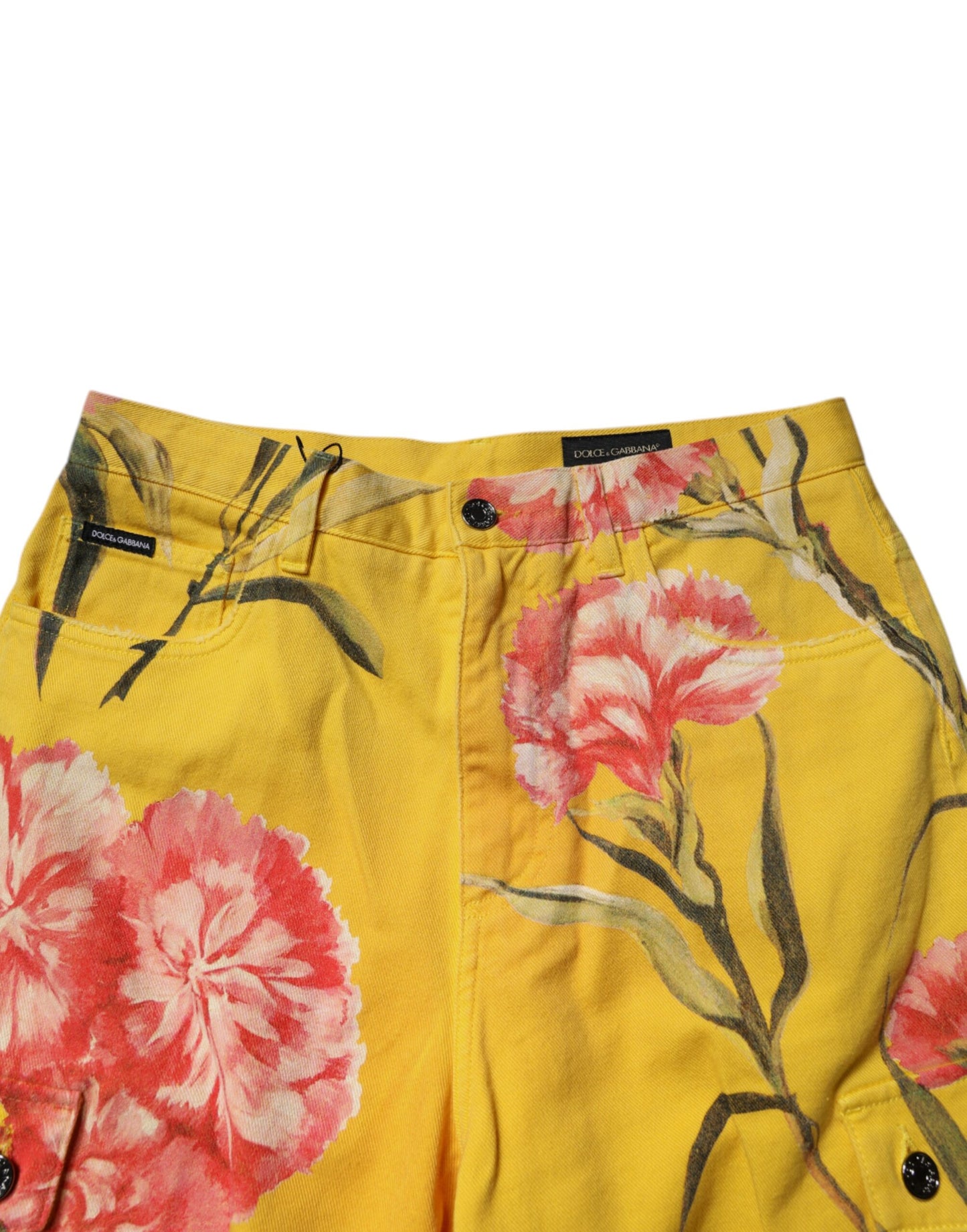 Bermuda cargo en denim jaune à fleurs Dolce & Gabbana pour homme