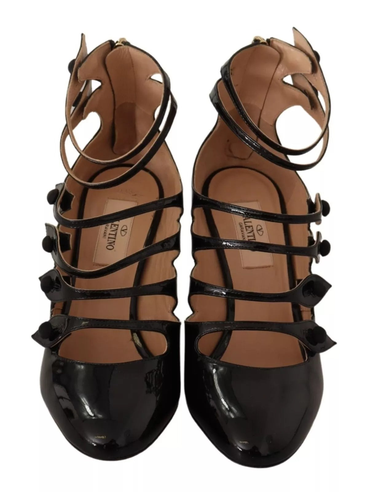 Escarpins à talons mi-hauts en cuir noir à brides multiples Valentino