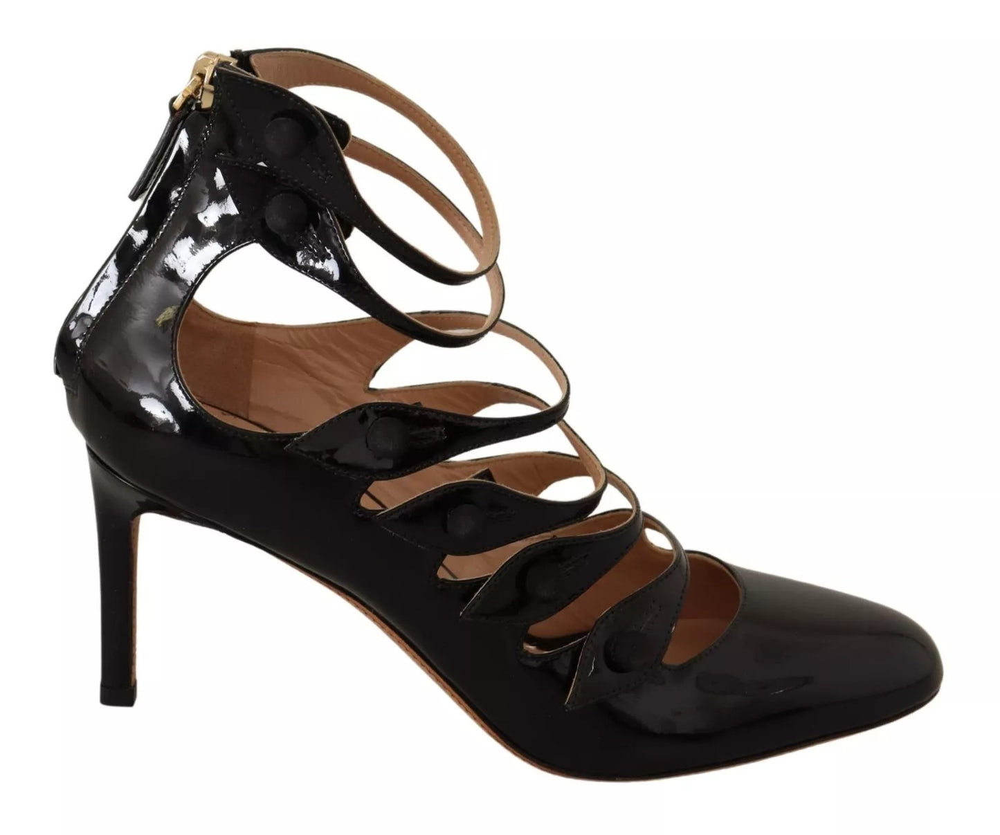 Escarpins à talons mi-hauts en cuir noir à brides multiples Valentino