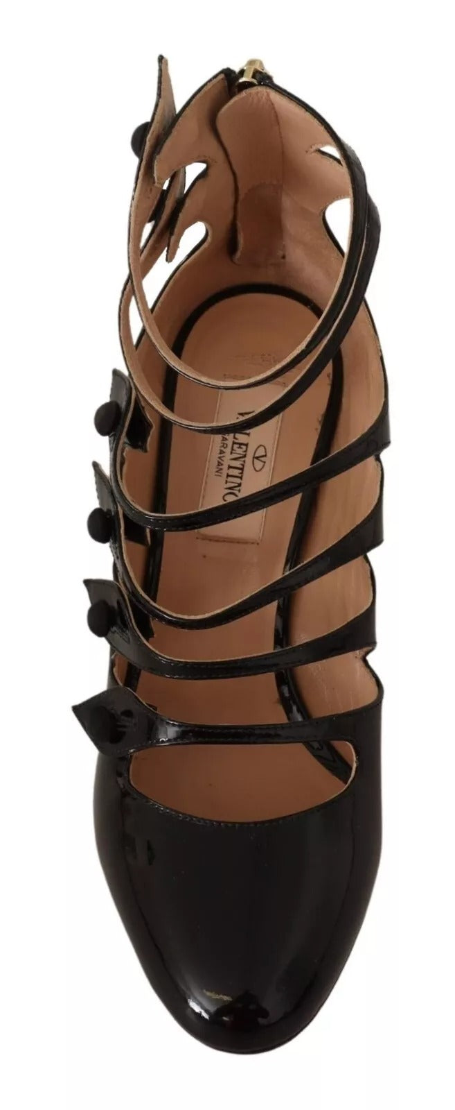 Escarpins à talons mi-hauts en cuir noir à brides multiples Valentino