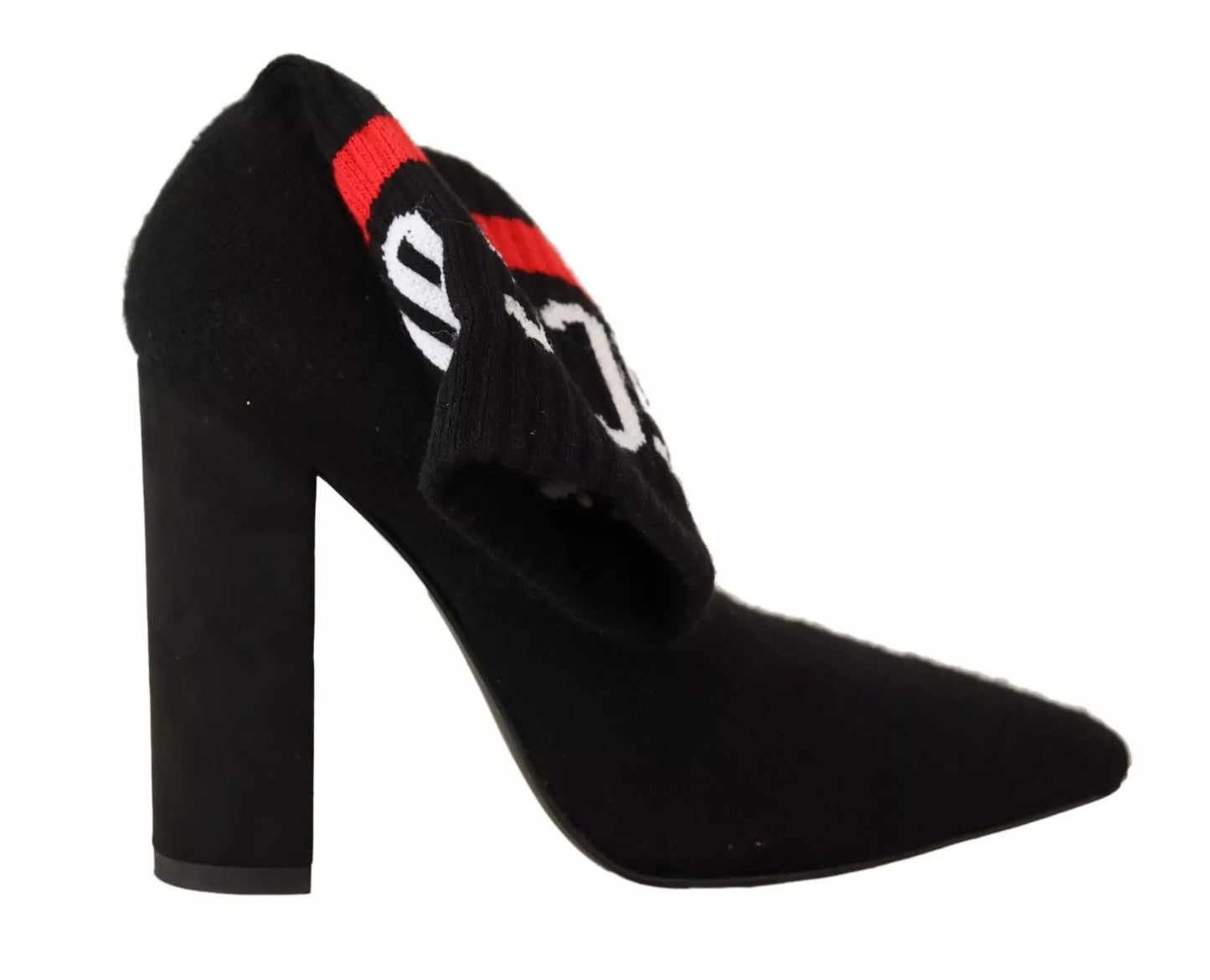GCDS Black Suede Logo Socks Block Heel Ankle Boots Shoes by GCDS