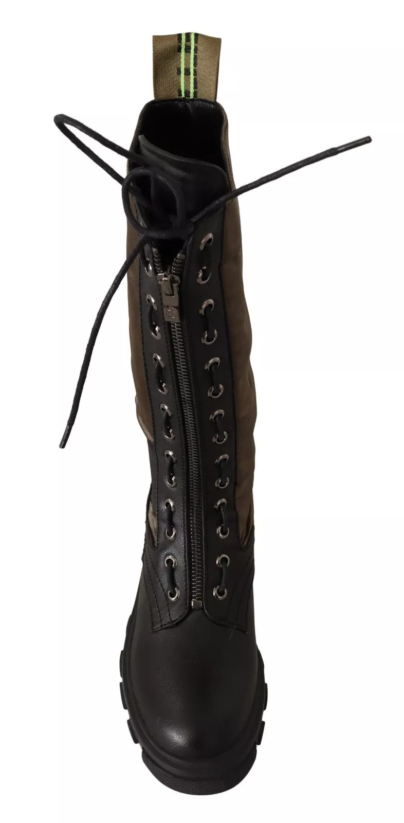 Gaelle Black Green High Combat Boots Lace Up Military Shoes by Gaelle