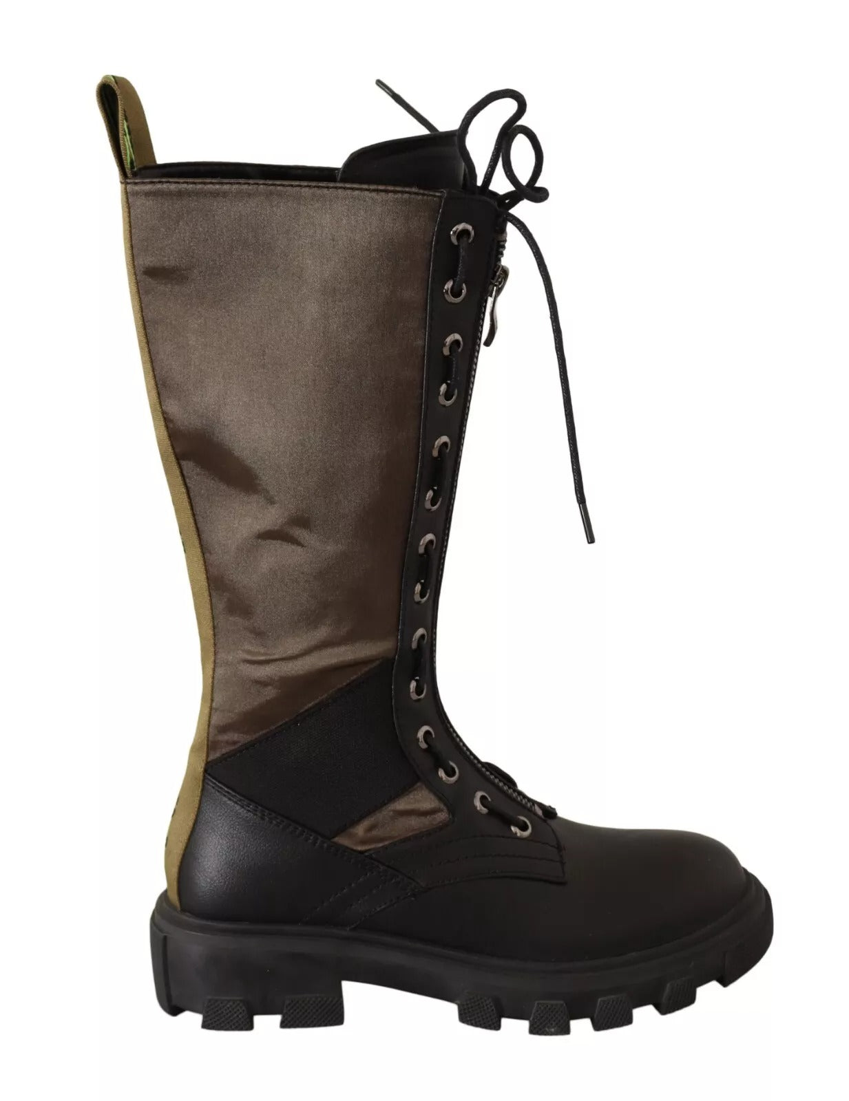 Gaelle Black Green High Combat Boots Lace Up Military Shoes by Gaelle