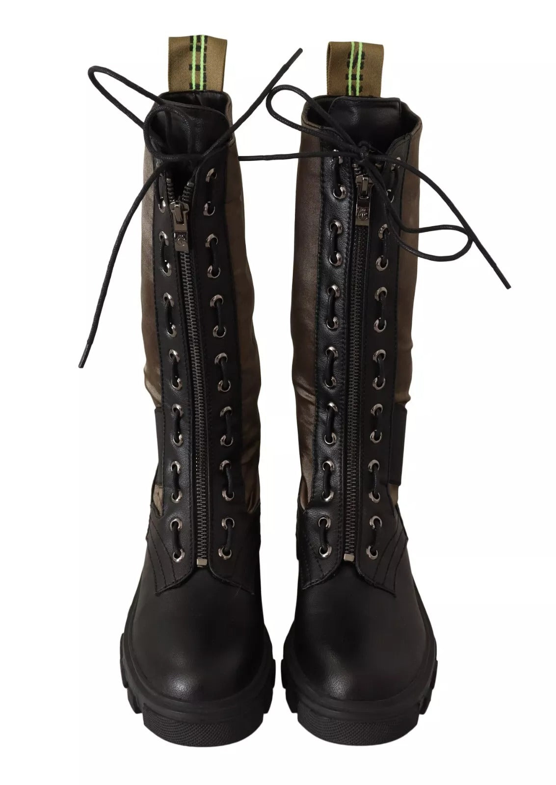 Gaelle Black Green High Combat Boots Lace Up Military Shoes by Gaelle