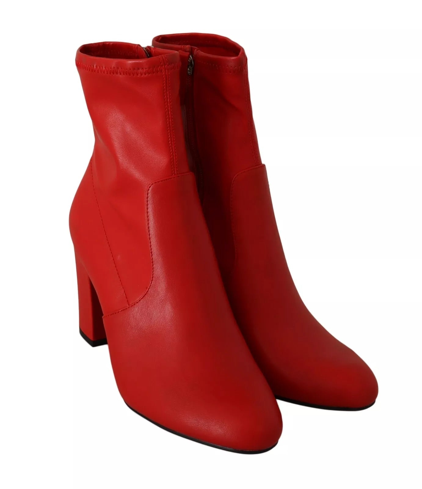 Steve Madden Red Leather Block Heels Ankle Boots Shoes by Steve Madden