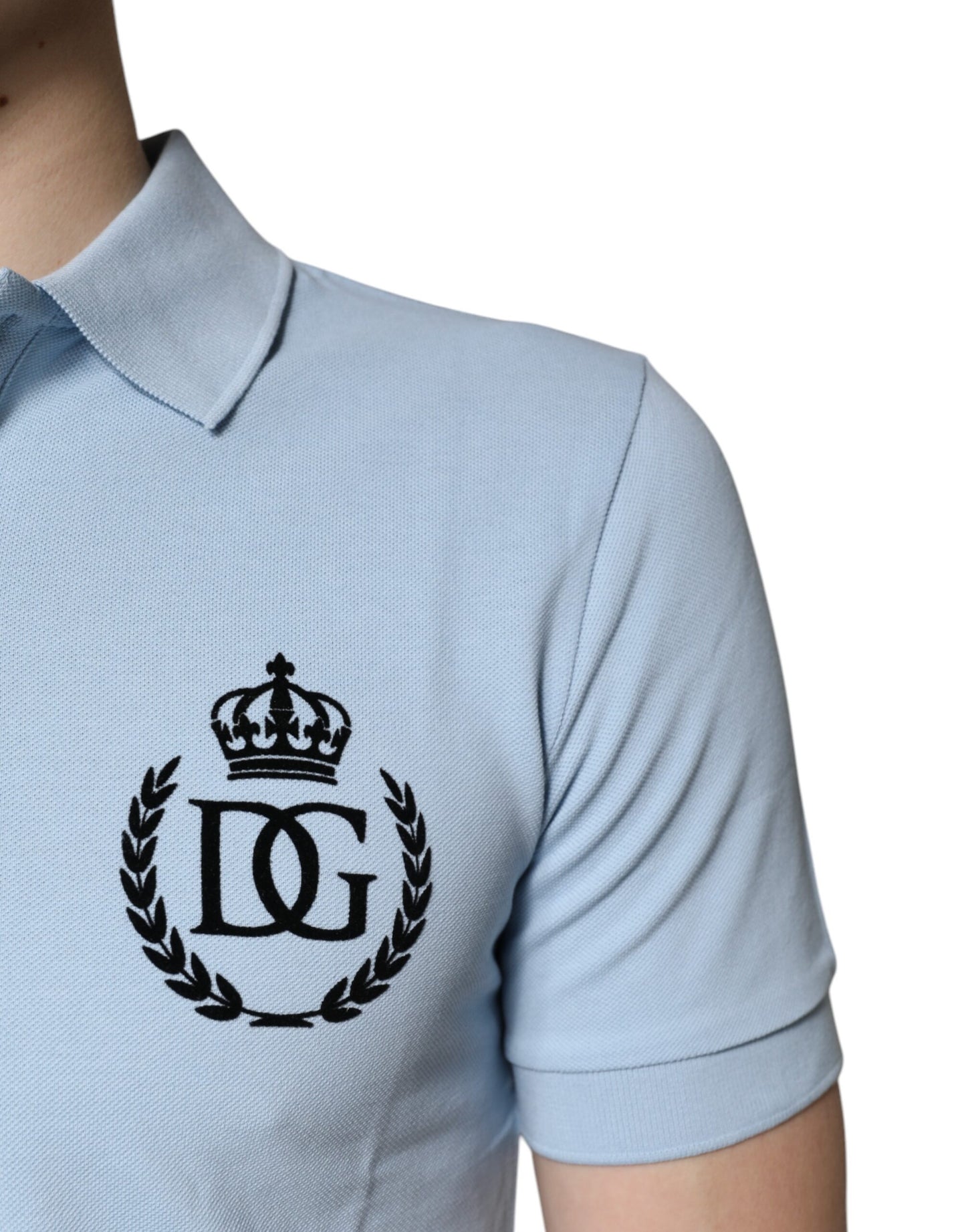 Polo à col couronne en coton bleu ciel Dolce & Gabbana