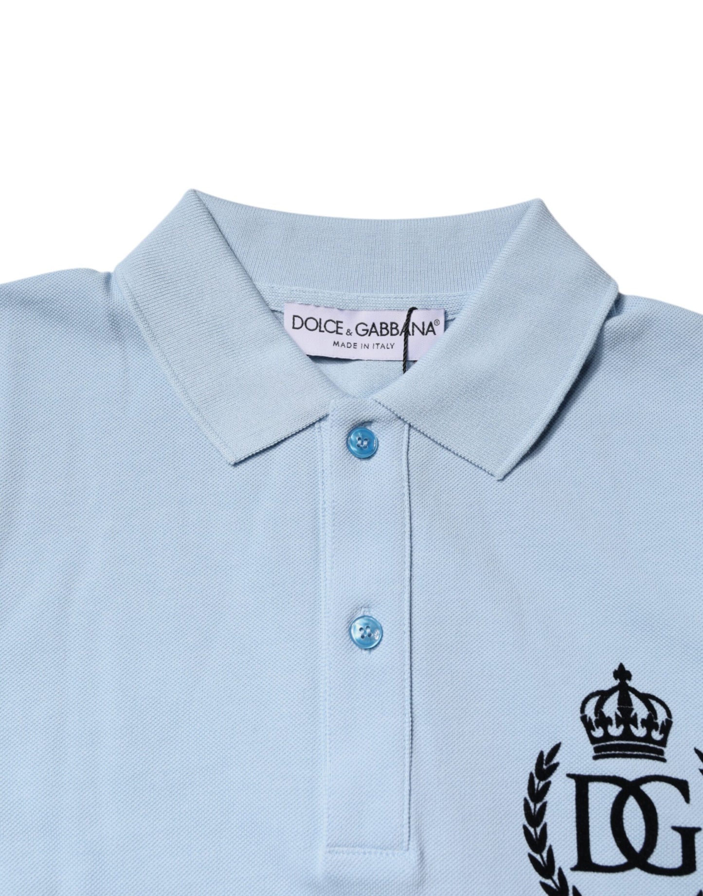 Polo à col couronne en coton bleu ciel Dolce & Gabbana