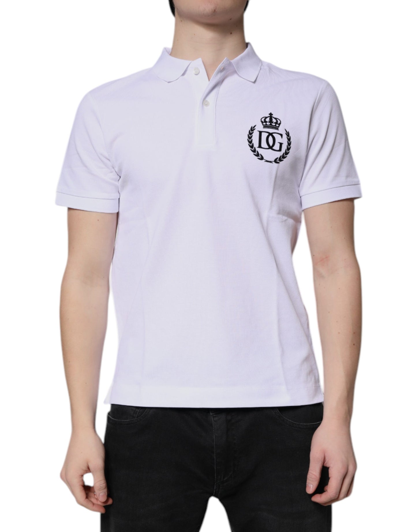 Dolce & Gabbana White Cotton Crown Collared Men Polo T-shirt by Dolce & Gabbana