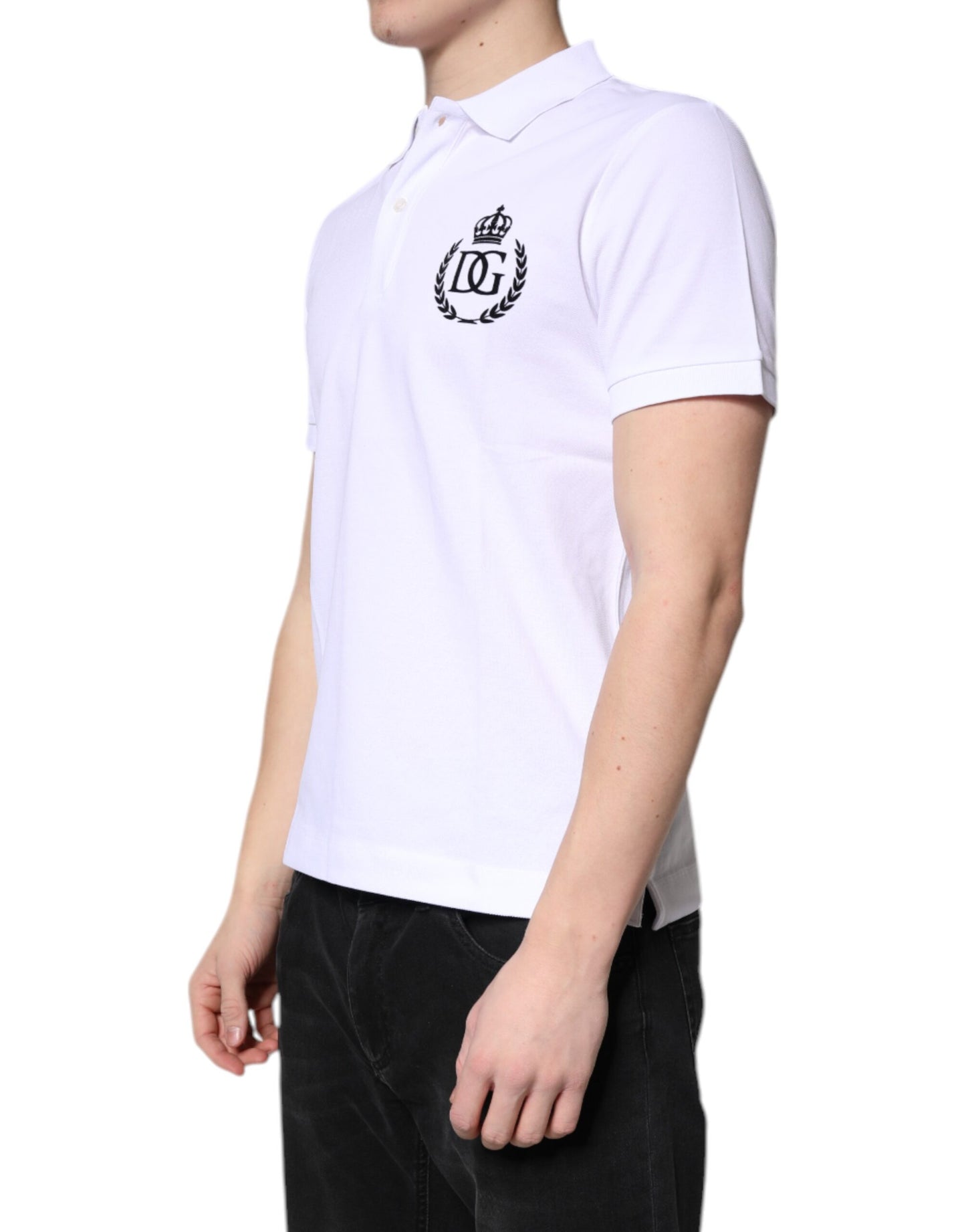 Dolce & Gabbana White Cotton Crown Collared Men Polo T-shirt by Dolce & Gabbana
