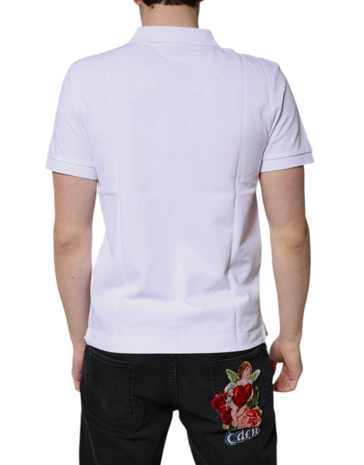 Dolce & Gabbana White Cotton Crown Collared Men Polo T-shirt by Dolce & Gabbana