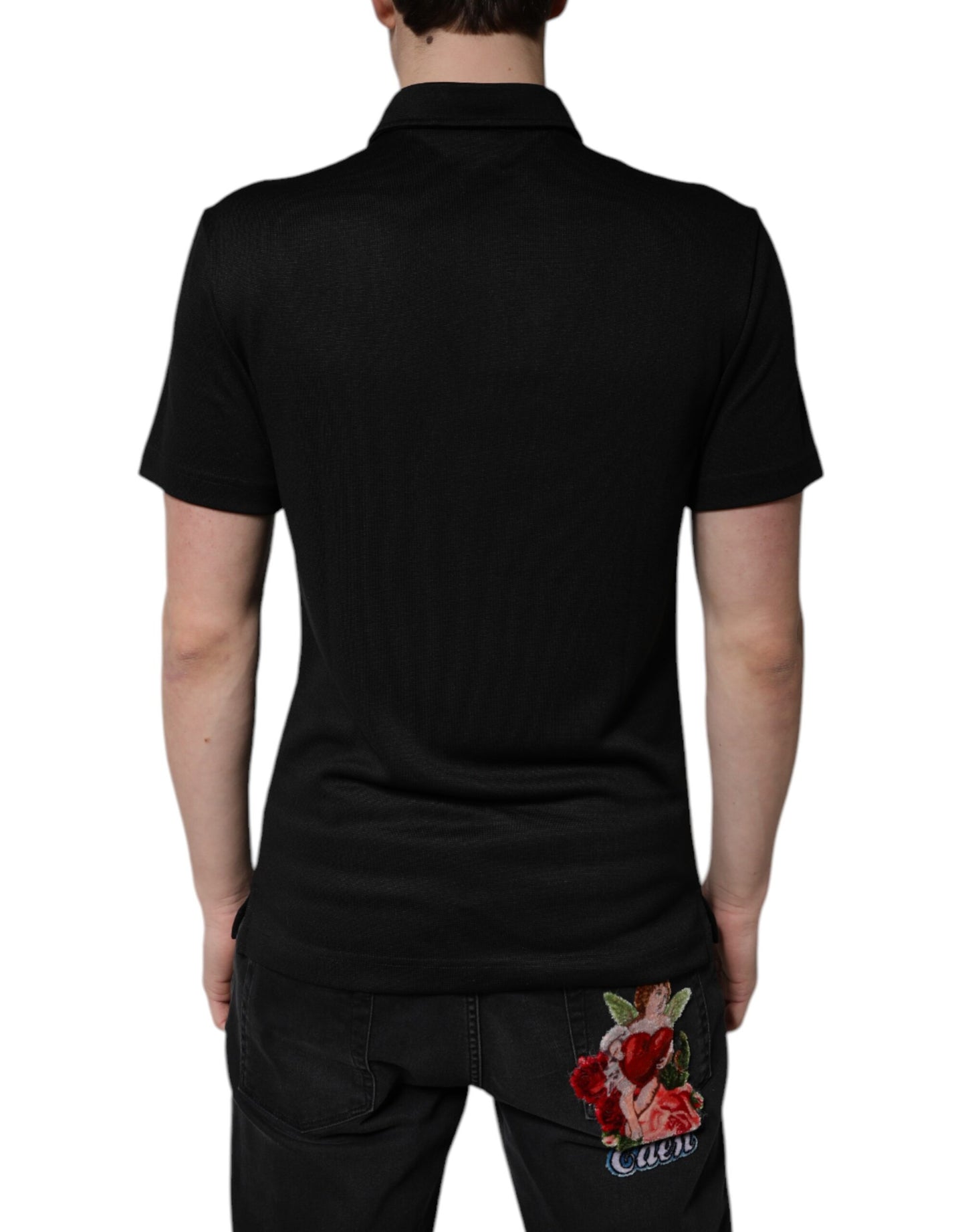 Dolce & Gabbana Black Polyester DG Logo Collared Polo T-shirt by Dolce & Gabbana