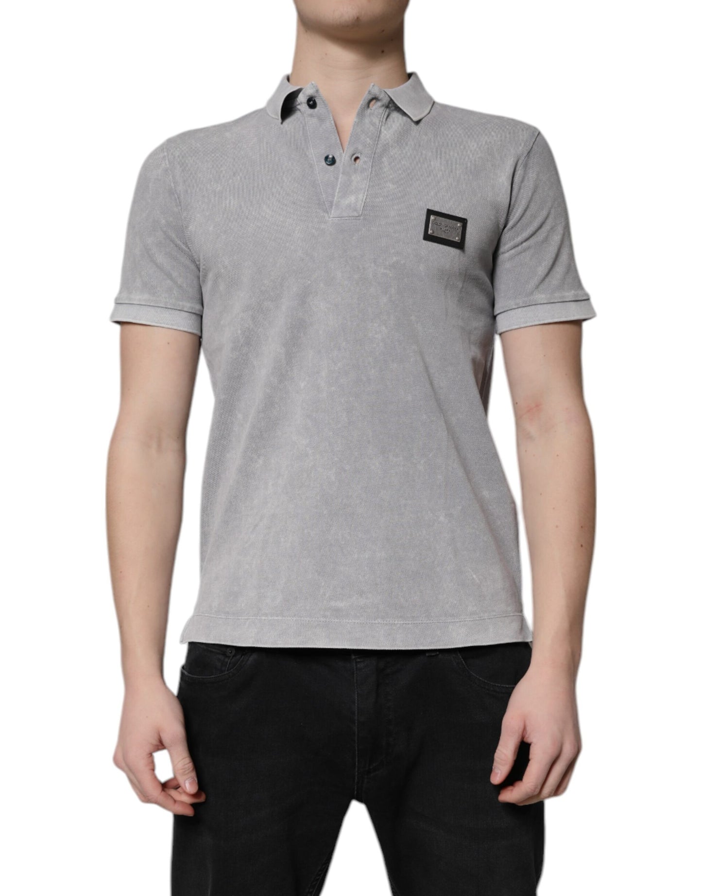 Polo Dolce & Gabbana en coton gris avec plaque logo pour homme